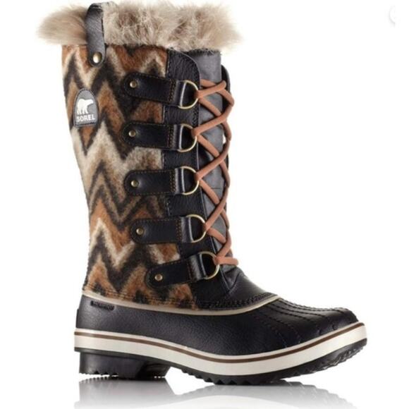 Sorel Tofino Chevron Pattern Lace Up Calf Height Winter Snow Boots Size 9 - Picture 1 of 9